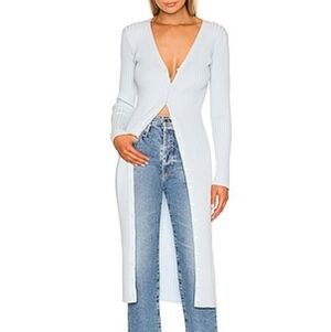 525 America Light Blue Ribbed Long Sleeve Duster Cardigan